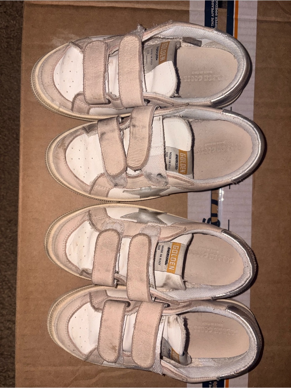 Golden Goose Kids Beige and White Velcro Star Sneakers